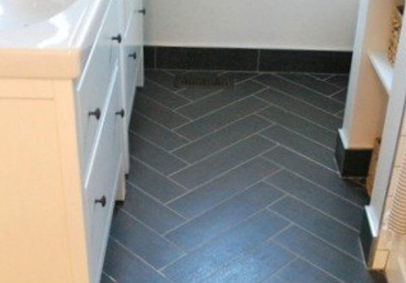 Bathroom Design: Herringbone Tile Floor + IKEA Vanities