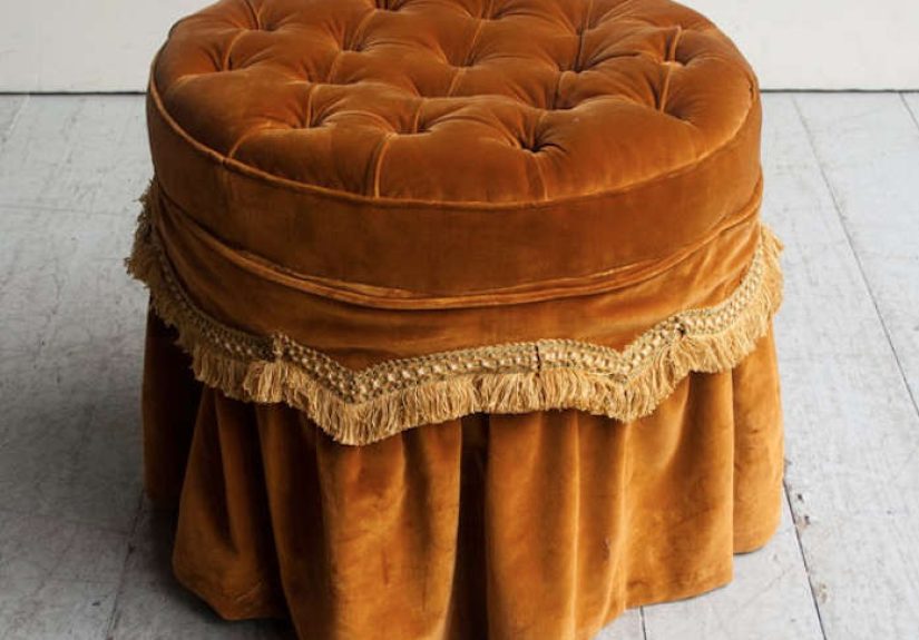 French 1950's Velvet Pouffe