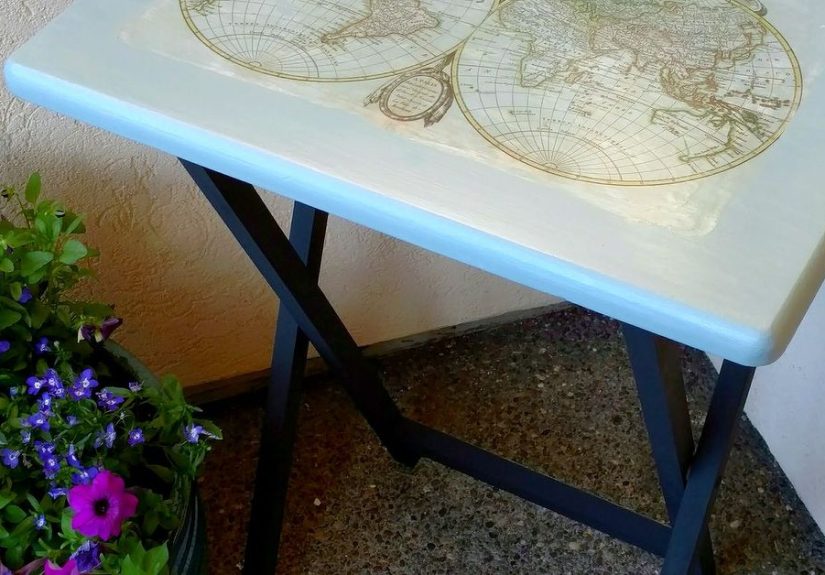 Painted TV Tray With Image Transfer