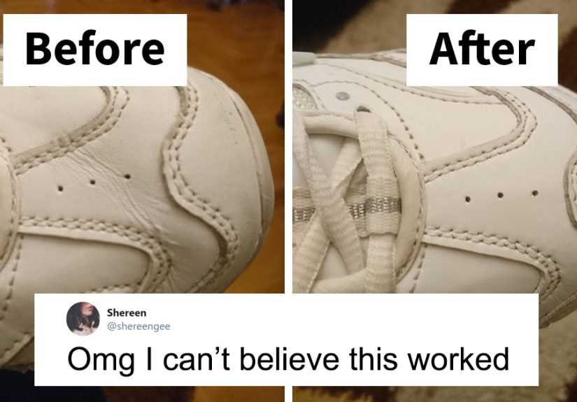 Woman Shows A Method To Remove Creases From Your Sneakers, People Try It And Post Their Before & After Results