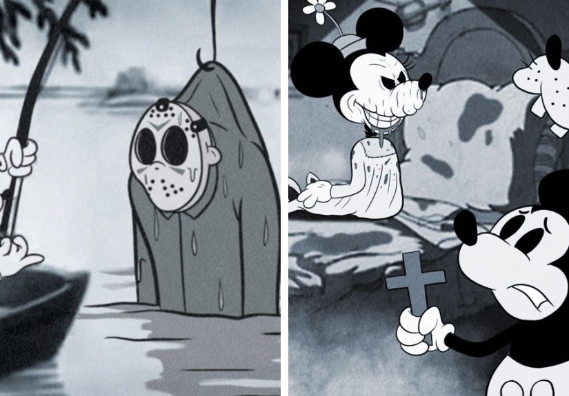 Artist Imagines Iconic Horror Characters In Classic Disney’s Mickey Mouse (15 Pics)